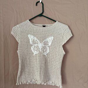 Womens Y2K Style Smocked  Butterfly Top Size XL Fairy Dainty Stretchy Feminine